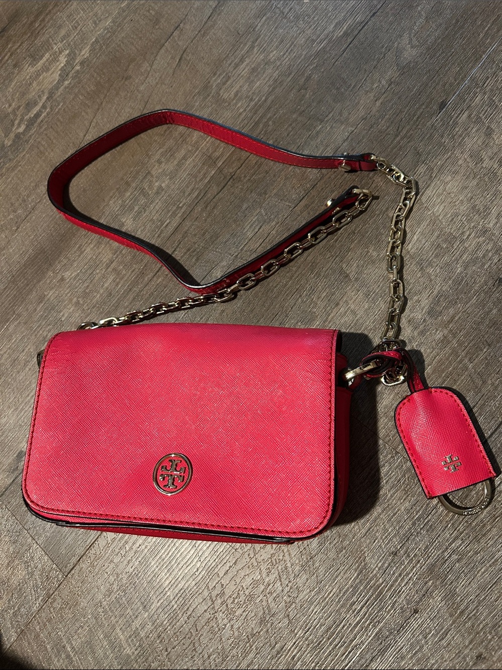 Tory Burch Hot Pink Saffiano Leather Crossbody with Chain Strap - Picture 1 of 5
